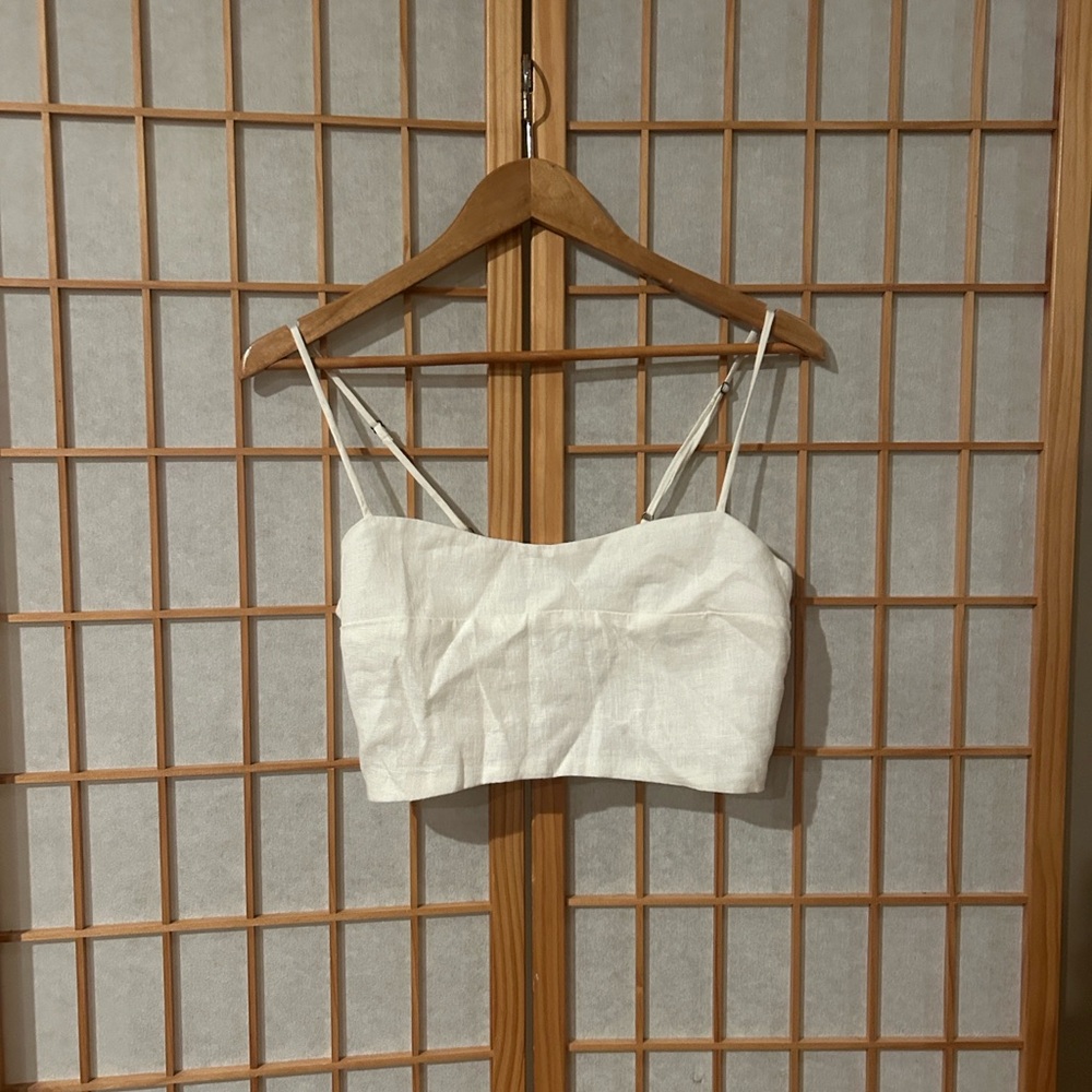Stillwater White Linen crop top with zip